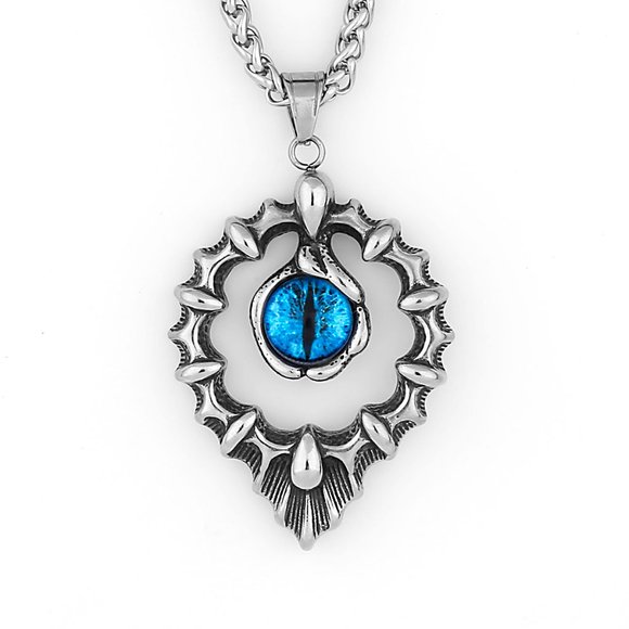 Retro Cool Flame Gem Demon Eye Unisex Stainless Steel Necklace, GP1231472 - Picture 2 of 3